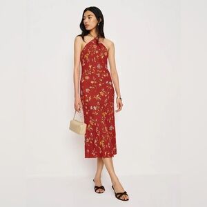 Reformation One Shoulder Dress in Red Floral